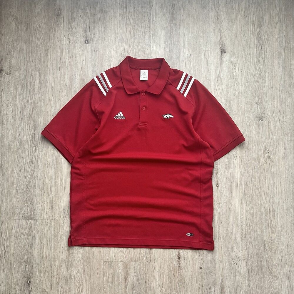 Adidas Arkansas Razorbacks Mens Red ClimaCool Short Sleeve Polo Shirt M
